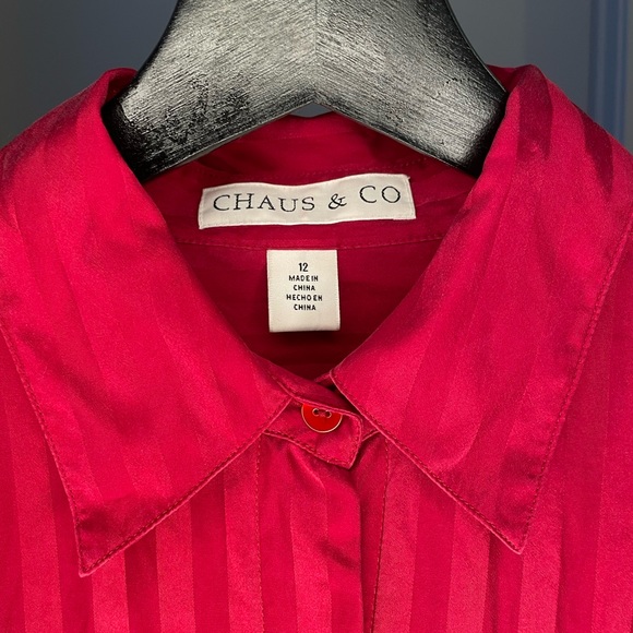 Vintage Tonal Red Silk Striped Button Up - Picture 4 of 4